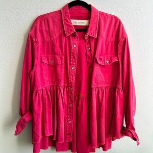 Free People Pink Denim Flare Jacket